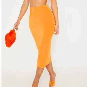 Hot Orange Second Skin Slinky Longline Midi Skirt
